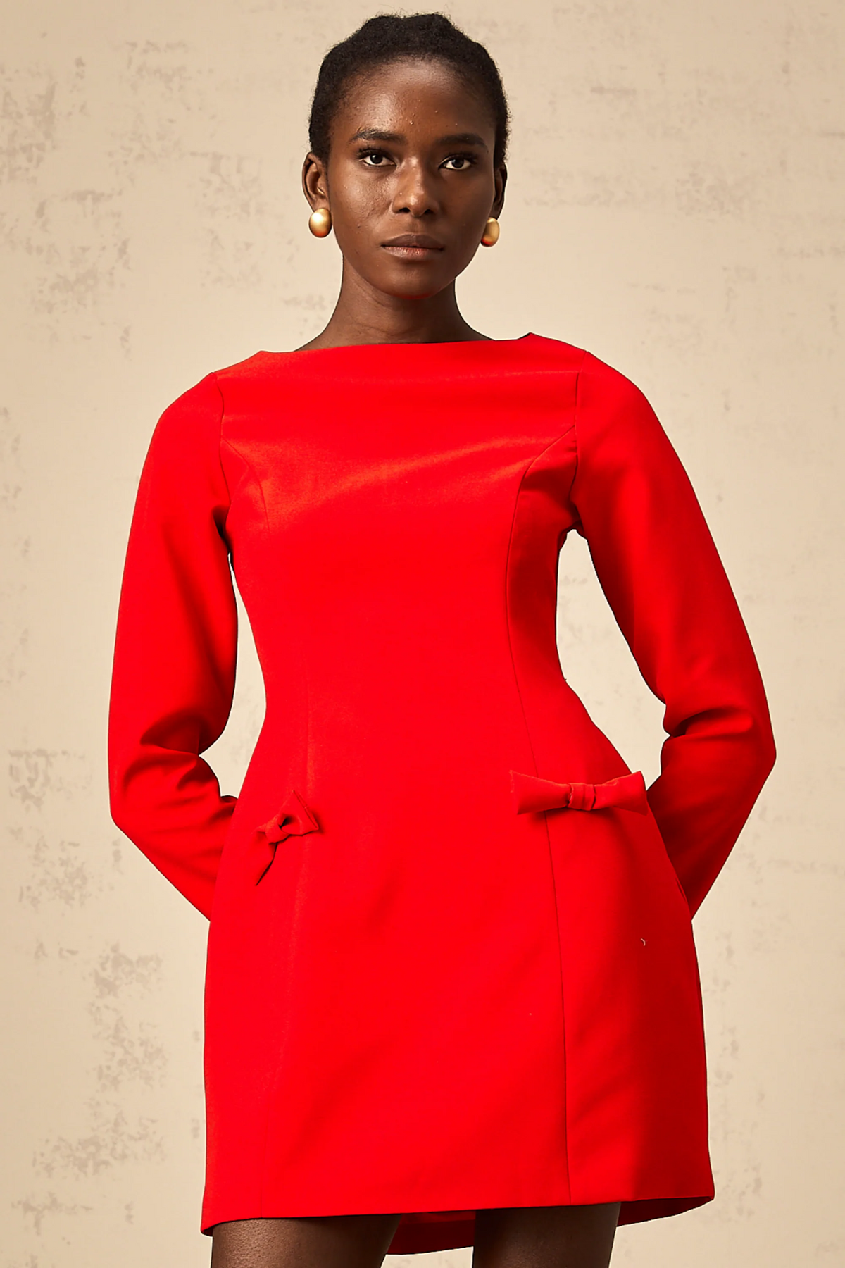 Magali red bowknot long-sleeve mini dress