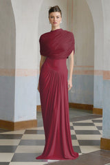 Catherine asymmetric pleated maxi dress in Red