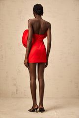 Emilie red sculptural-rose off-shoulder mini dress