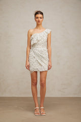 Irina white pattern-print ruffled mini dress